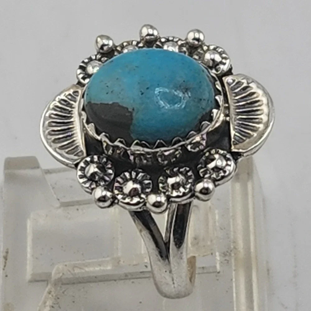 Sterling Silver 925 Kingman Turquoise Ring‎ Ssize 6.5 Southwestern Style Setting